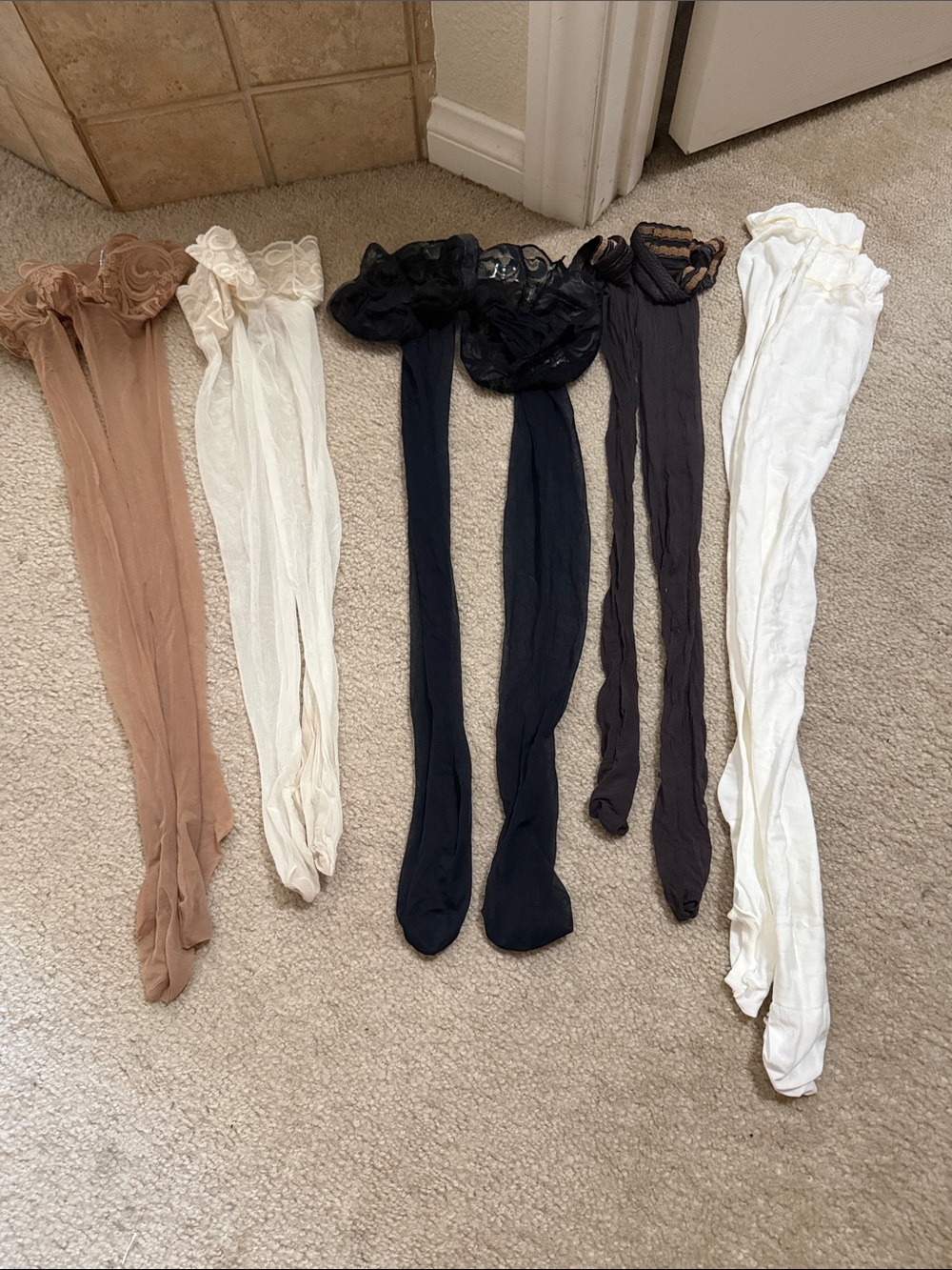 Sheer Hosiery thigh high Tights - navy, White, nude , Brown and cream